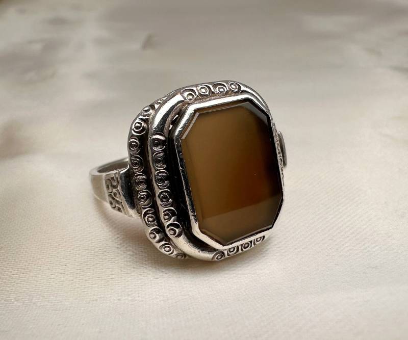 Silber Achat Siegelring, Art Deco Us Größe 9 1/2 von GoldRingClub