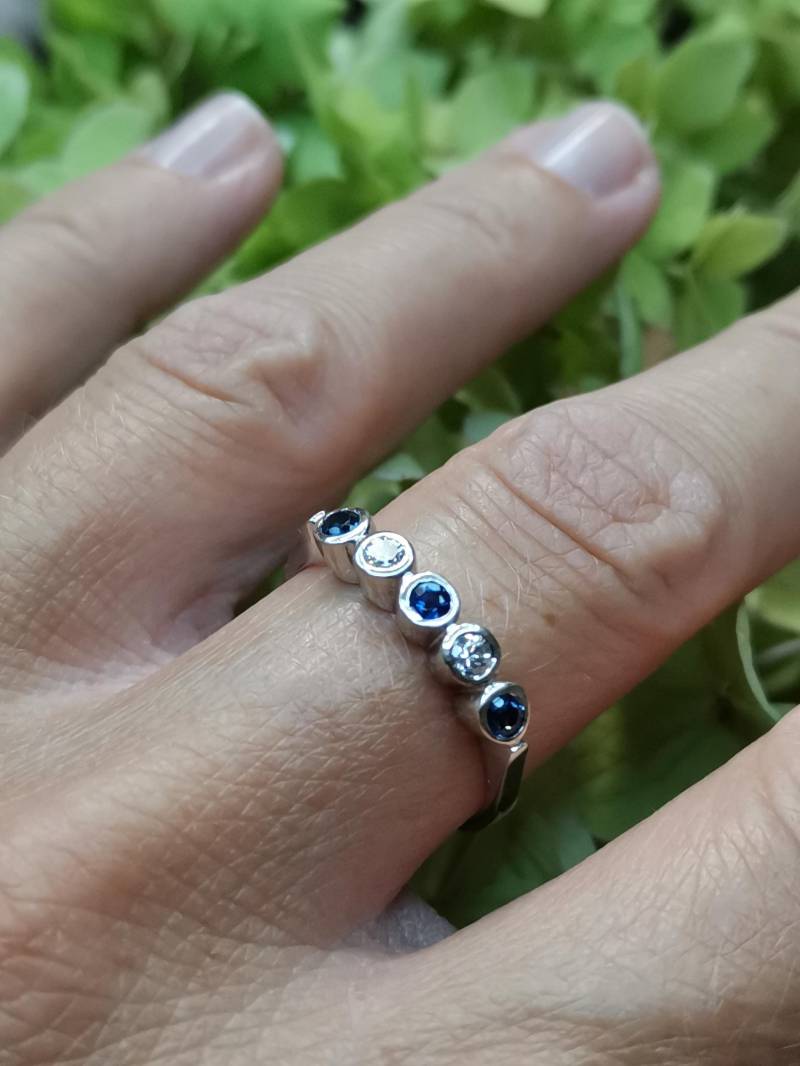 Vintage 14K Weißgold Saphir & Diamant Ring - Us Größe 7, 5 von GoldRingClub