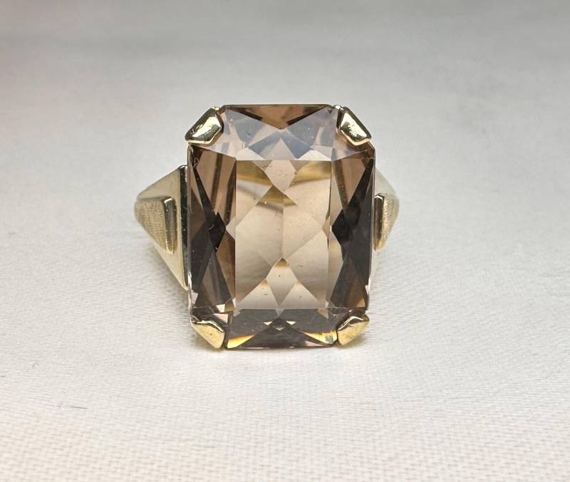 Vintage Art Deco 333 Gold Rauchquarz Cocktail Ring - Größe 16 1/2 von GoldRingClub
