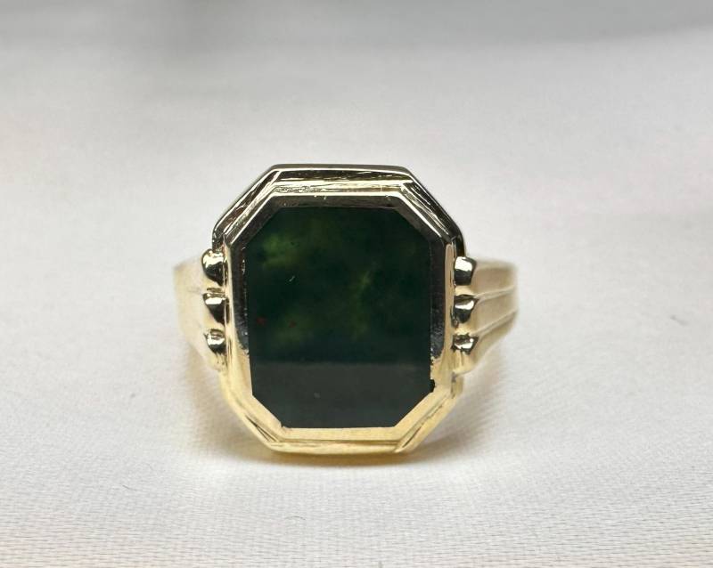 Vintage Blutstein Siegelring Silber-Vergoldet Im Art Deco-stil, Us-Größe 7, 5 von GoldRingClub