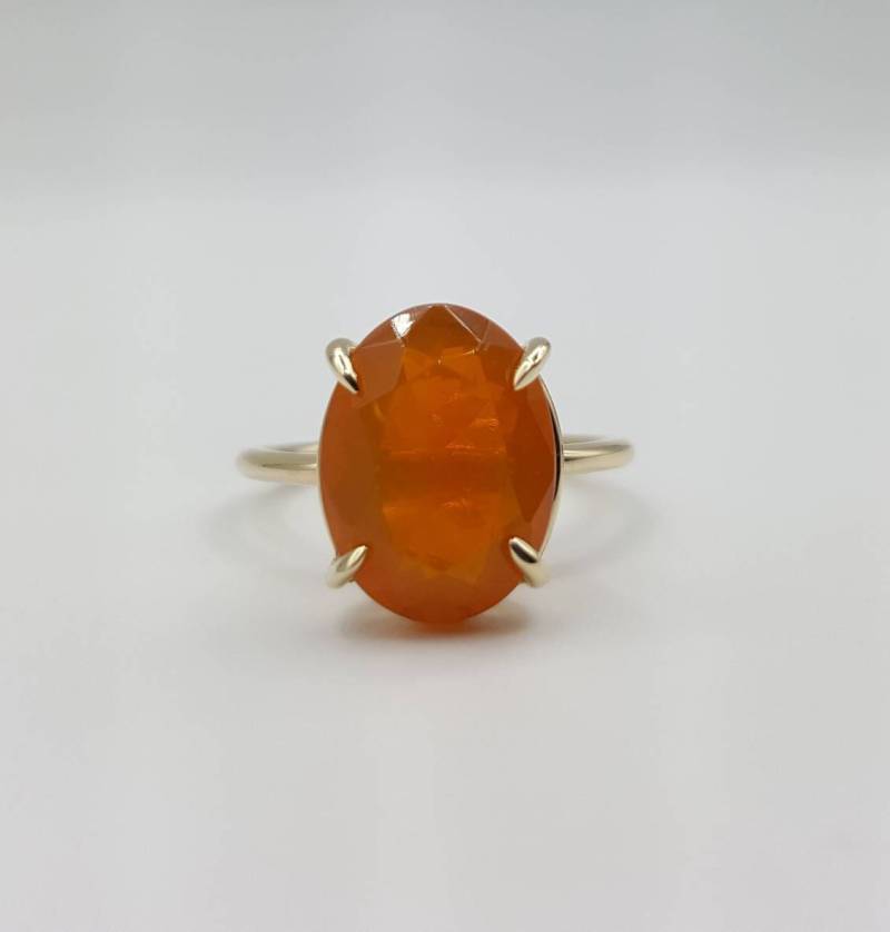 Große 3, 5 Karat Hell Facettiert Orange Feuer Opal Solitär Ring von GoldSilverAndGems
