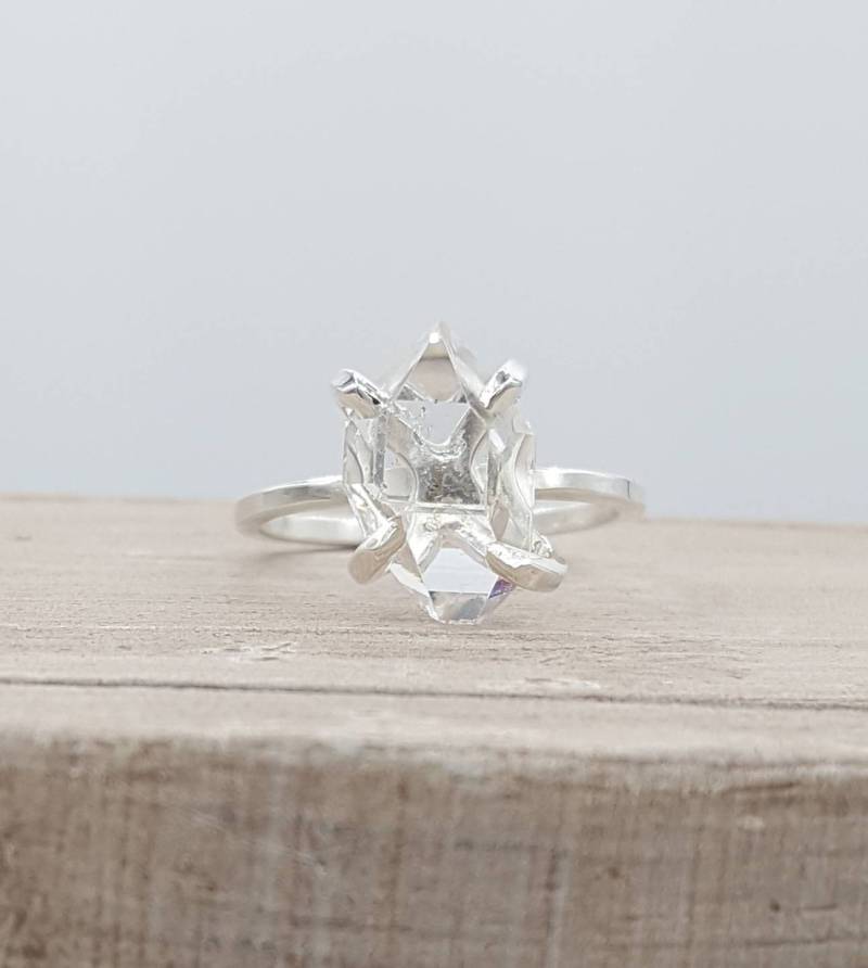 Herkimer Diamant Ring Bergkristall - Sterlingsilber von GoldSilverAndGems