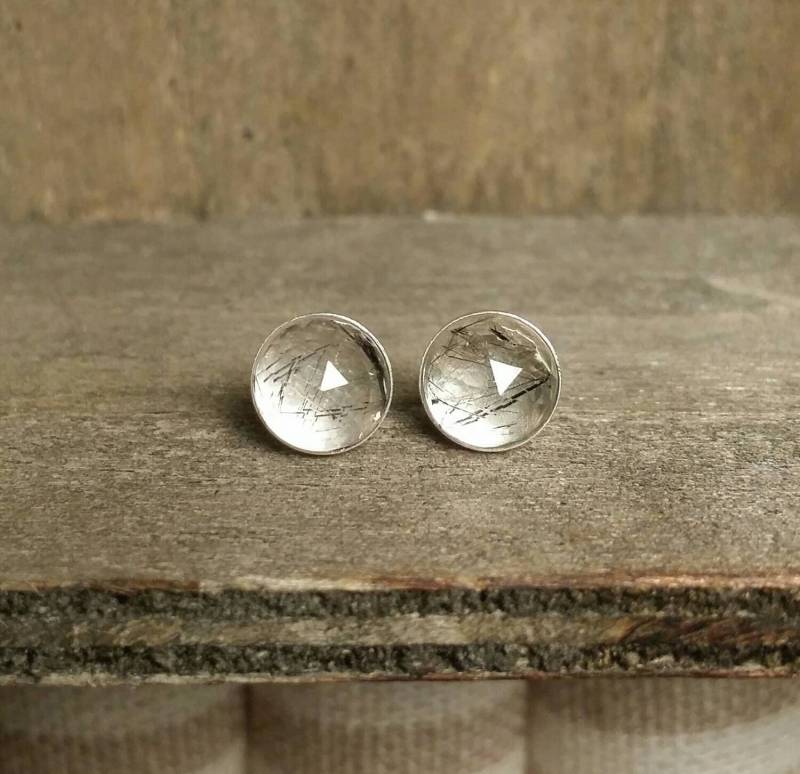 Natürliche Klare Schwarze Rutilquarz Gold Filled Oder Sterling Silber-6mm-Ohrringe von GoldSilverAndGems