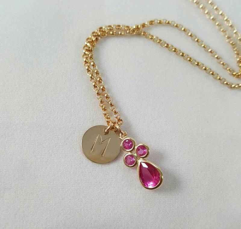 Rosa Saphir Gold Gefüllt Personalisierte Petite Anhänger Halskette Mit Gestempelt Initial von GoldSilverAndGems
