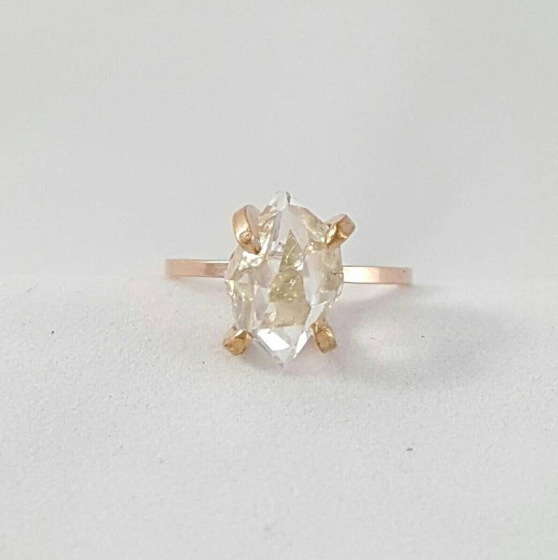 Solitär Ring-Herkimer Diamant Quarz Kristall - Gold Gefüllt von GoldSilverAndGems