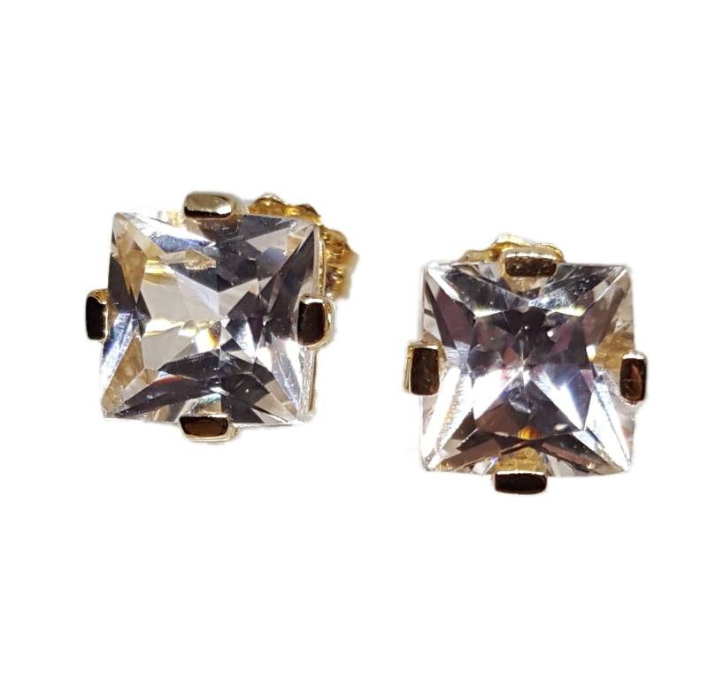 Weiße Saphir Ohrringe | Lab Erstellt Gelb Gold Vergoldet Sterling Silber 5, 5 Oder 7mm von GoldSilverAndGems