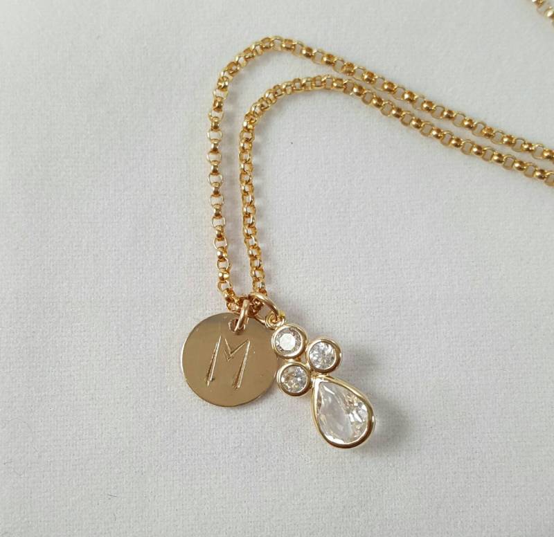 Weißer Saphir Gold Gefüllt Personalisierte Petite Anhänger Halskette Mit Gestempelt Initial von GoldSilverAndGems