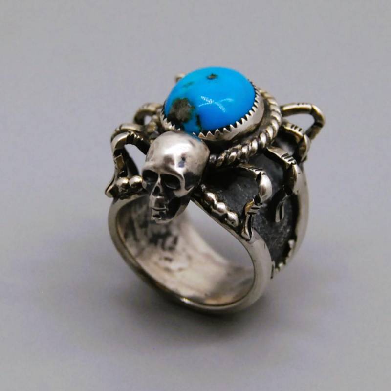 Handgefertigt Von Eli Gofman Spinne Und Totenkopf Dornröschen Türkis-Ring 8, 5 von GoldStreamBoutique