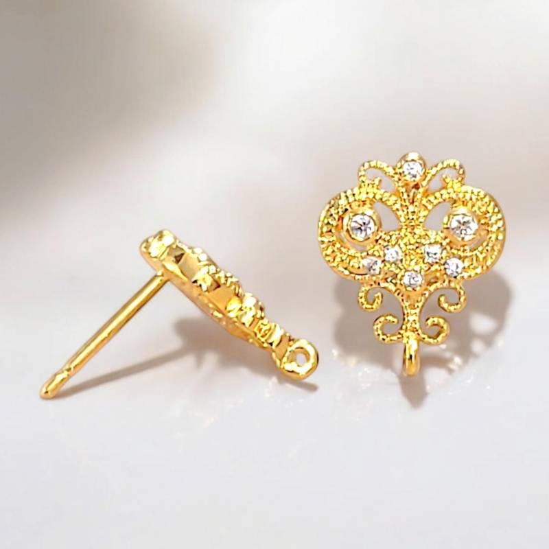14K Gold Filigree Cz Ohrringe Victorian Style Schmuckherstellung | 2 Stück von GoldSwan