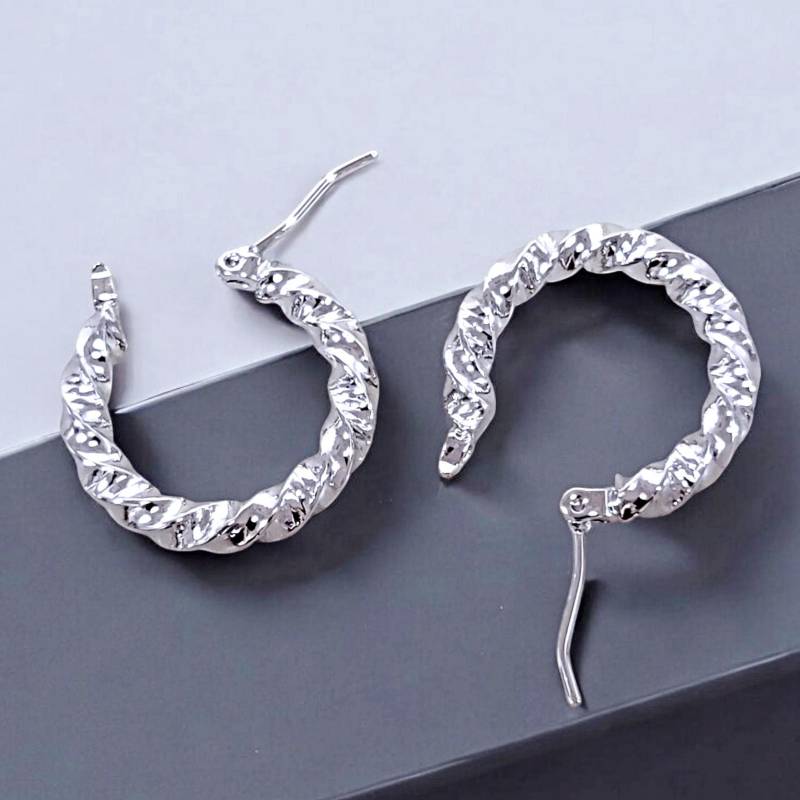Helle Rhodium Twisted Hoop Ohrringe Schmuckherstellung Zubehör | 2 Paar/10 Paar von GoldSwan