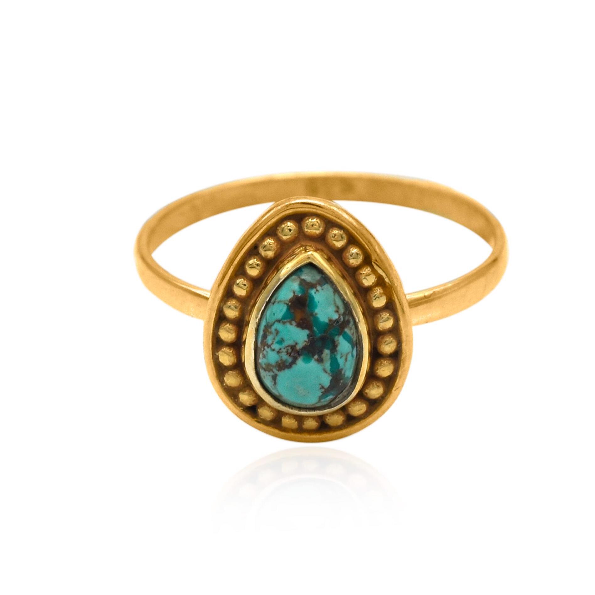24K Gold Überzogener Handgemachter Türkisring, Boho-Stil 925 Sterlingsilber Schmuck, Natürlicher Türkis Sterlingsilberring von GoldTroveJewellery