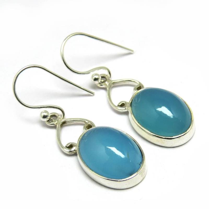 Aqua Chalcedon Silber Ohrringe - Handgefertigter Edelstein Schmuck, Geschenk Für Sie, 925 Sterling von GoldTroveJewellery