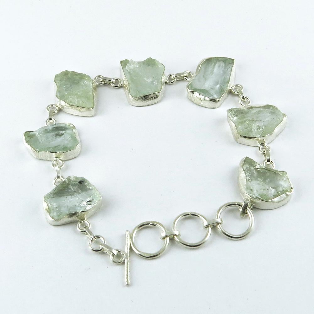 Aquamarine Rohstein Armband Handgefertigtes 925 Sterling Silber, Verstellbarer Boho Schmuck von GoldTroveJewellery