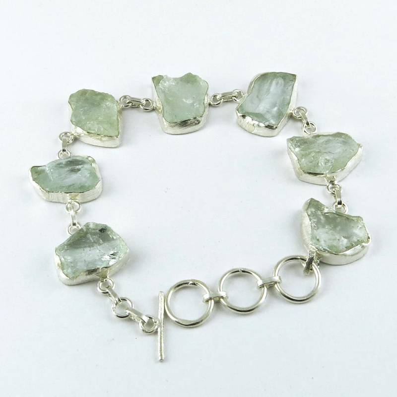 Aquamarine Rohstein Armband Handgefertigtes 925 Sterling Silber, Verstellbarer Boho Schmuck von GoldTroveJewellery