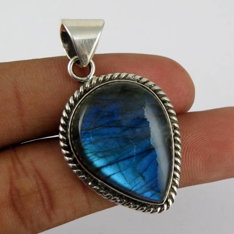 Blue Fire Labradorit Anhänger 925 Sterling Silber Edelstein Schmuck von GoldTroveJewellery