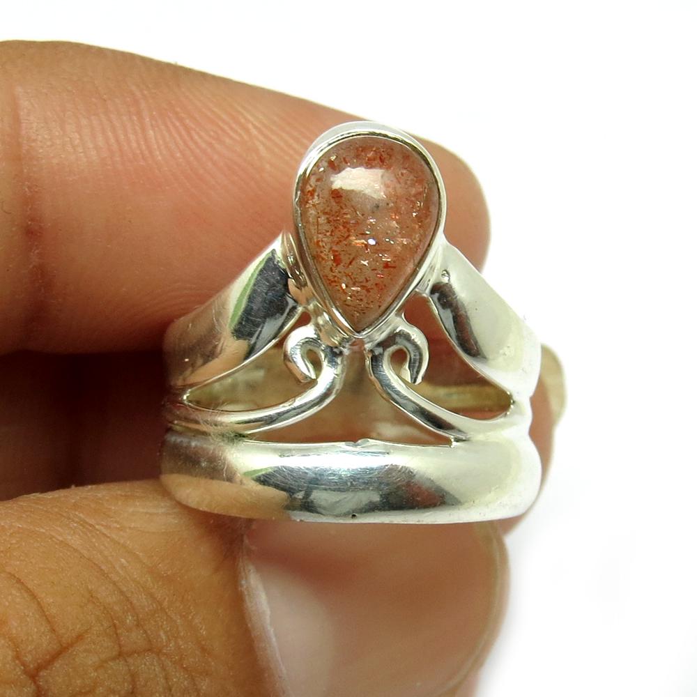 Boho Zierlicher Bandring, 925 Massiv Sterling Silber Natürliche Sandstein Birnenform, Handgefertigte Edelstein Krone Ring Geschenke von GoldTroveJewellery