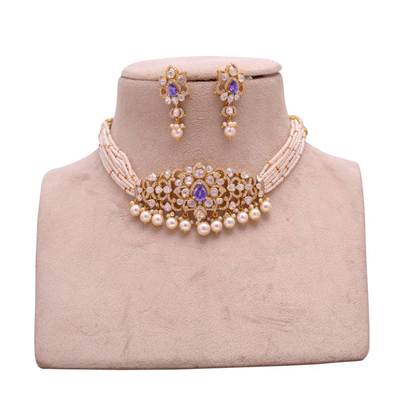 22K Vergoldete Grünstein Halskette Und Ohrringe Set Rohdiamant, Perle, Sterling Silber von GoldTroveJewellery