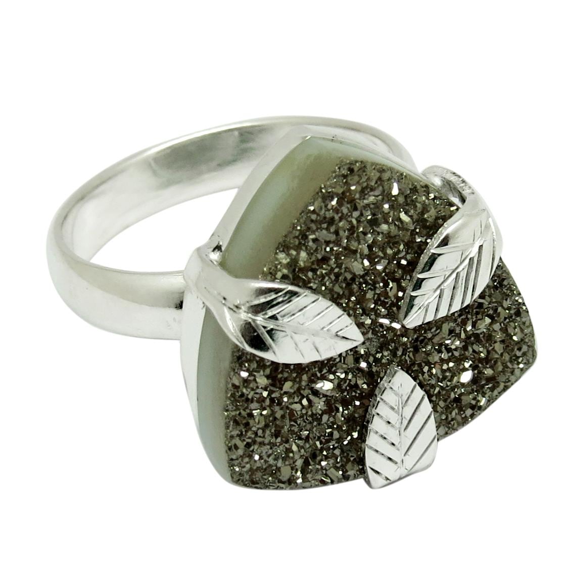 Druzy 925 Sterling Silber Ring, Handgemachter Funkelnder Edelstein Eleganter Statement Einstellbarer Silberschmuck, Einzigartiges Geschenk Für Hergt von GoldTroveJewellery