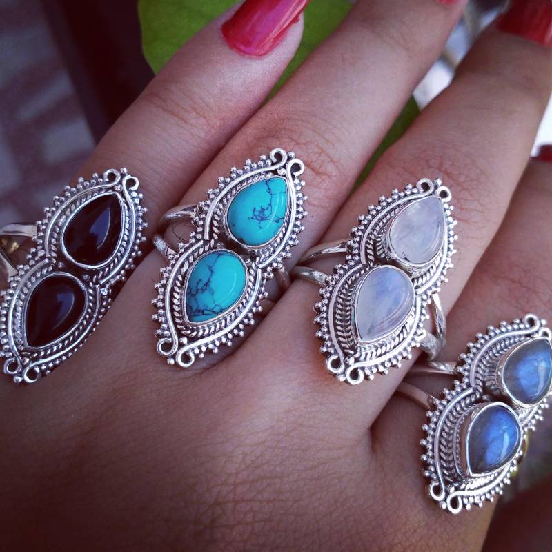 Einzigartiger Labradorit Ring Aus 925 Silber - Handwerklich Gefertigter Schmuck| Mondstein Ringe | Türkis Schwarzer Onyx Valentinstag Geschenke von GoldTroveJewellery