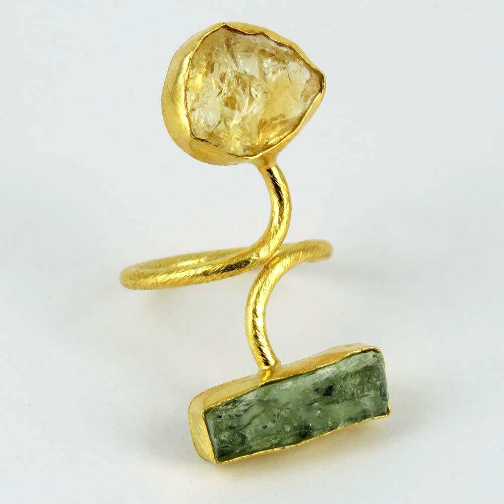 Gold Vermeil Roh Prehnit & Citrin Einstellbare Ring - 925 Sterling Silber Handgemachte Ringe | Stilvolles Geschenk Und Geburtsstein Ringgt von GoldTroveJewellery