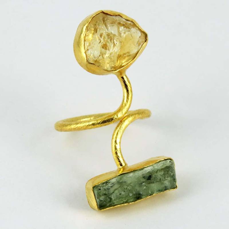 Gold Vermeil Roh Prehnit & Citrin Einstellbare Ring - 925 Sterling Silber Handgemachte Ringe | Stilvolles Geschenk Und Geburtsstein Ringgt von GoldTroveJewellery