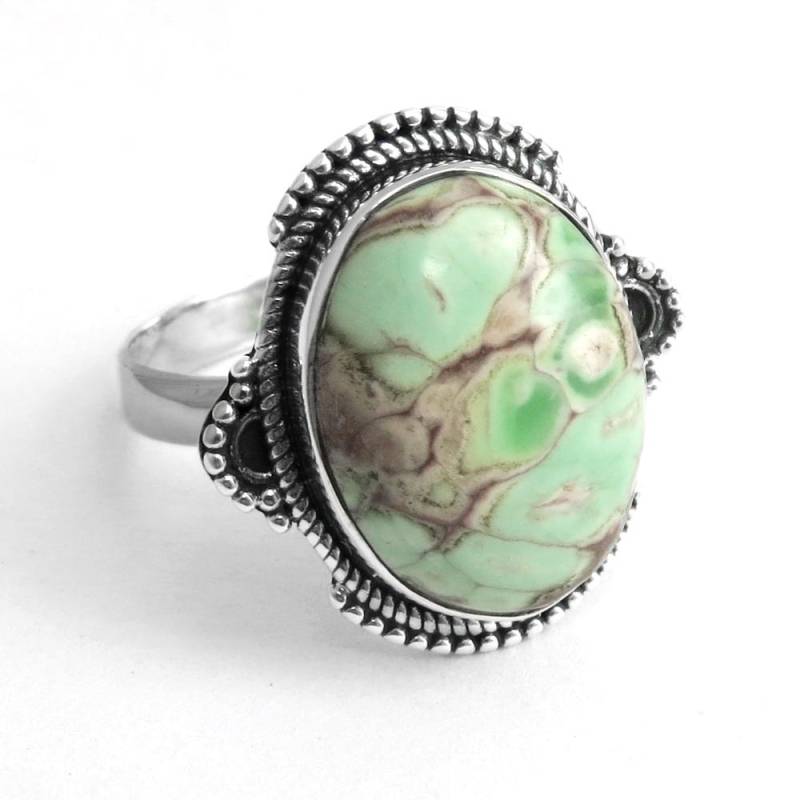 Handgemachter Variscit-Ring 925 Sterling Silber Boho-Ring Echter Grüner Variscit-Statement Ring Frauentagsgeschenk Für Sie | Größe 5Us-36Us von GoldTroveJewellery