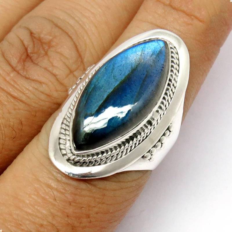 Labradorit Sterling Silber Ring - Natürlicher Edelstein Schmuck, Handgemachter 925Er Für Frauen Schmuck Geschenk von GoldTroveJewellery