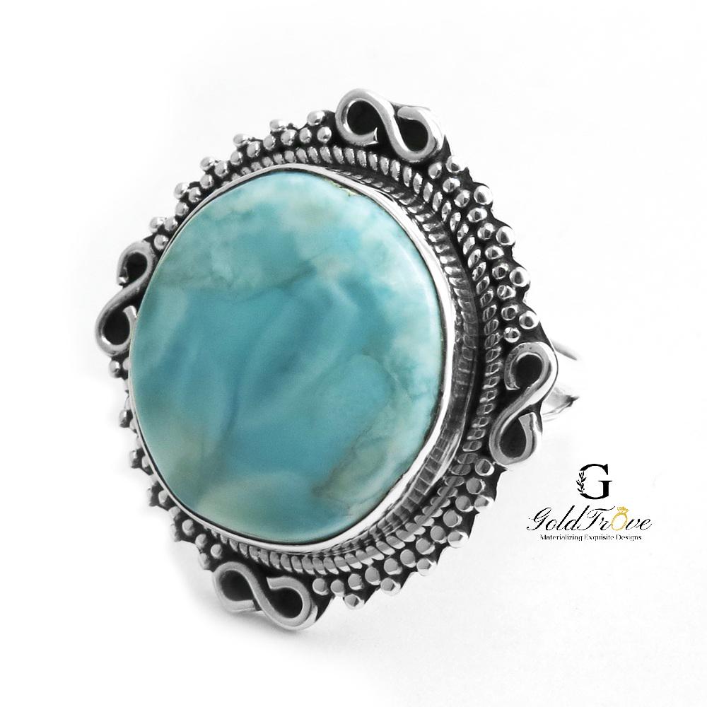 Larimar Ring in Sterling Silber Fassung - Caribbean Beach Vibes, Echter Handgefertigter Ozean Blauer Edelstein Schmuck Geschenk von GoldTroveJewellery