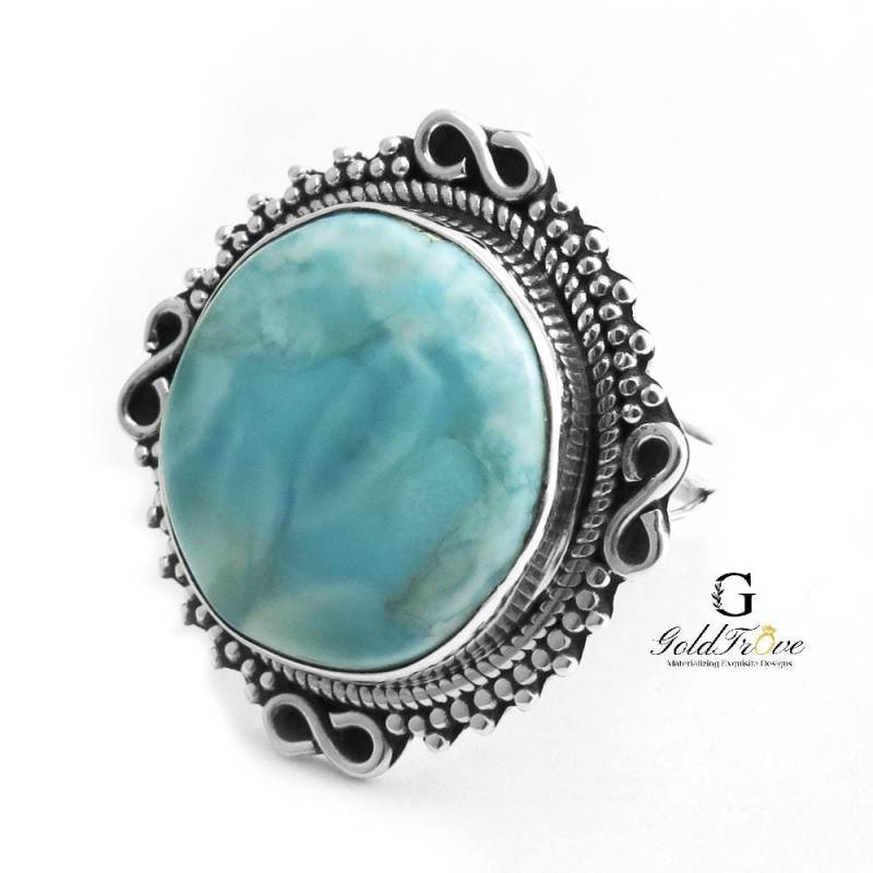 Larimar Ring in Sterling Silber Fassung - Caribbean Beach Vibes, Echter Handgefertigter Ozean Blauer Edelstein Schmuck Geschenk von GoldTroveJewellery