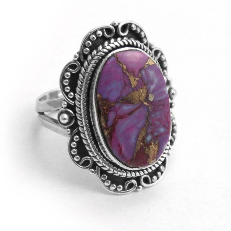 Lila Kupfer Türkis 925 Sterling Silber Handgemachter Ring - Edelsteinschmuck, Schönes Jahrestagsgeschenk von GoldTroveJewellery