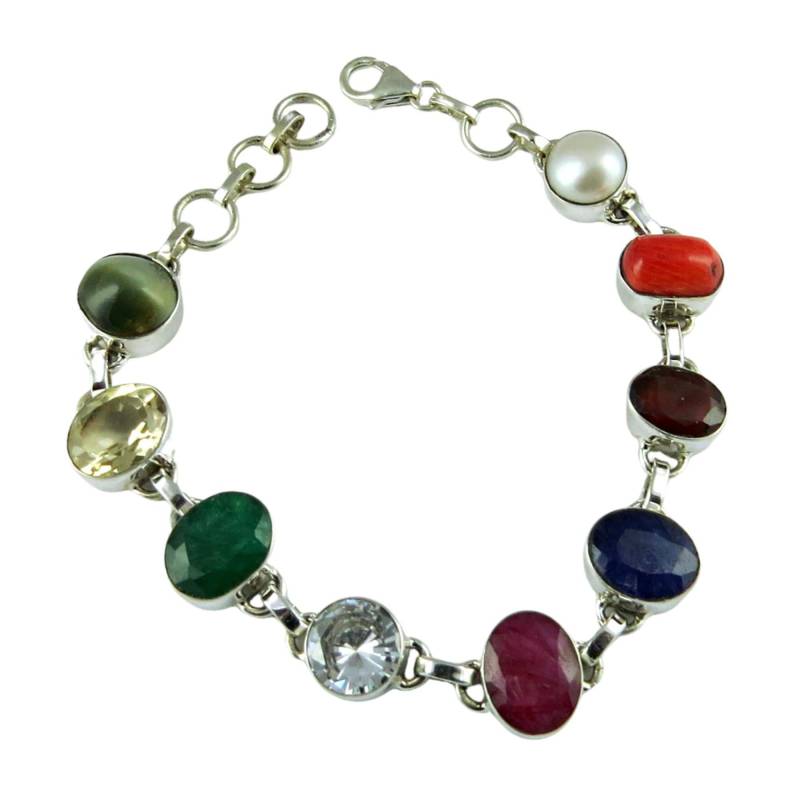 Navratan Edelstein Armband Sterling Silber Neun Planeten Schmuck von GoldTroveJewellery