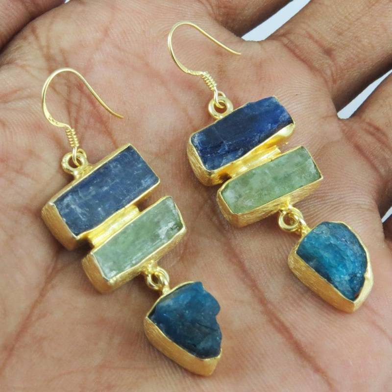 Roher Edelstein-Ohrringe, 24K Vergoldetes Sterlingsilber, Handgefertigter Boho-Schmuck Für Frauen, Rohstein-Ohrringe von GoldTroveJewellery
