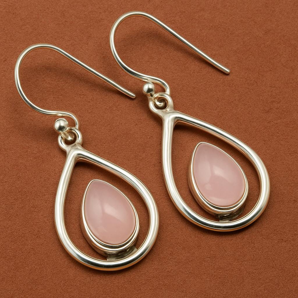 Rosenquarz Edelstein Silber Ohrringe - Handgefertigtes Sterling Geschenk Mit Benutzerdefinierter Steinauswahl von GoldTroveJewellery