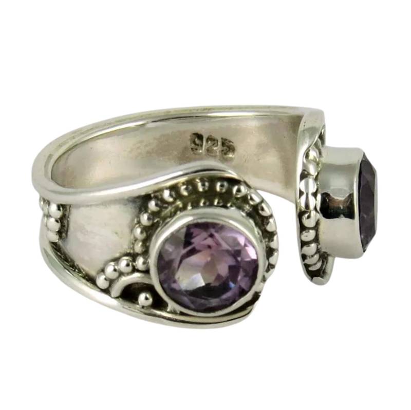 Einstellbarer Amethyst Ring, 925 Oxidiertes Sterlingsilber, Handgefertigtes Offenes Band Boho Schmuck, Februar Birthstone Geschenk von GoldTroveJewellery
