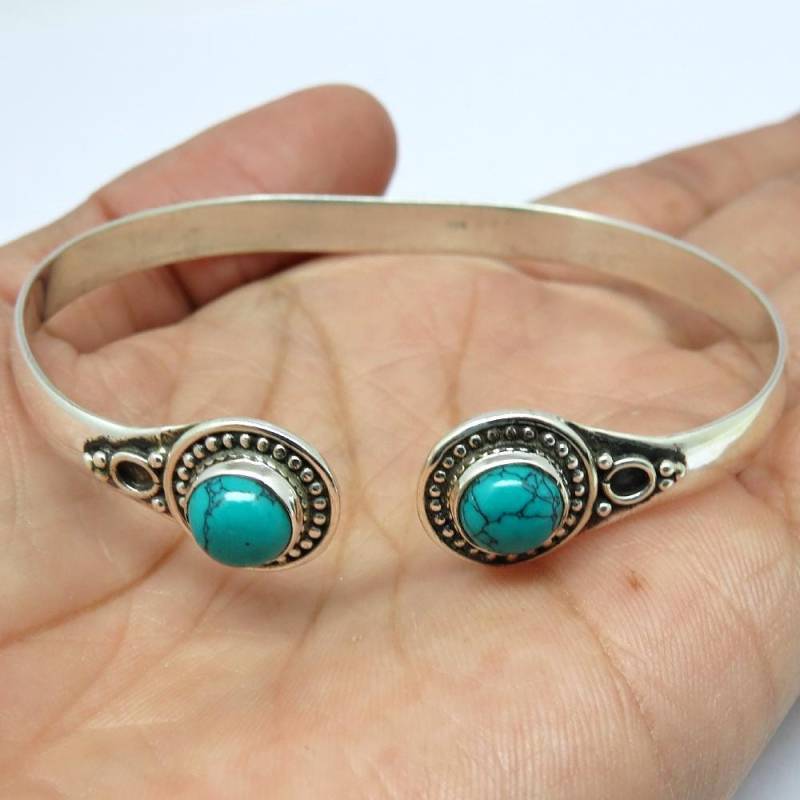 Türkis Handgemachtes Verstellbares Armband, 925 Sterling Silber Geschenk Manschette Einzelner Armreif, Geburtstagsgeschenk, Frauen Schmuck von GoldTroveJewellery