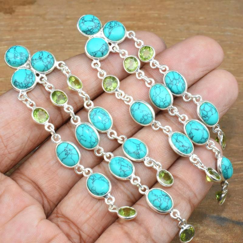 Schöne Edelsteine Kombination Silber Ohrringe, Türkis & Peridot Kronleuchter Edelstein Handgemachtes Ohrring Paar, Boho Chic Schmuck von GoldTroveJewellery