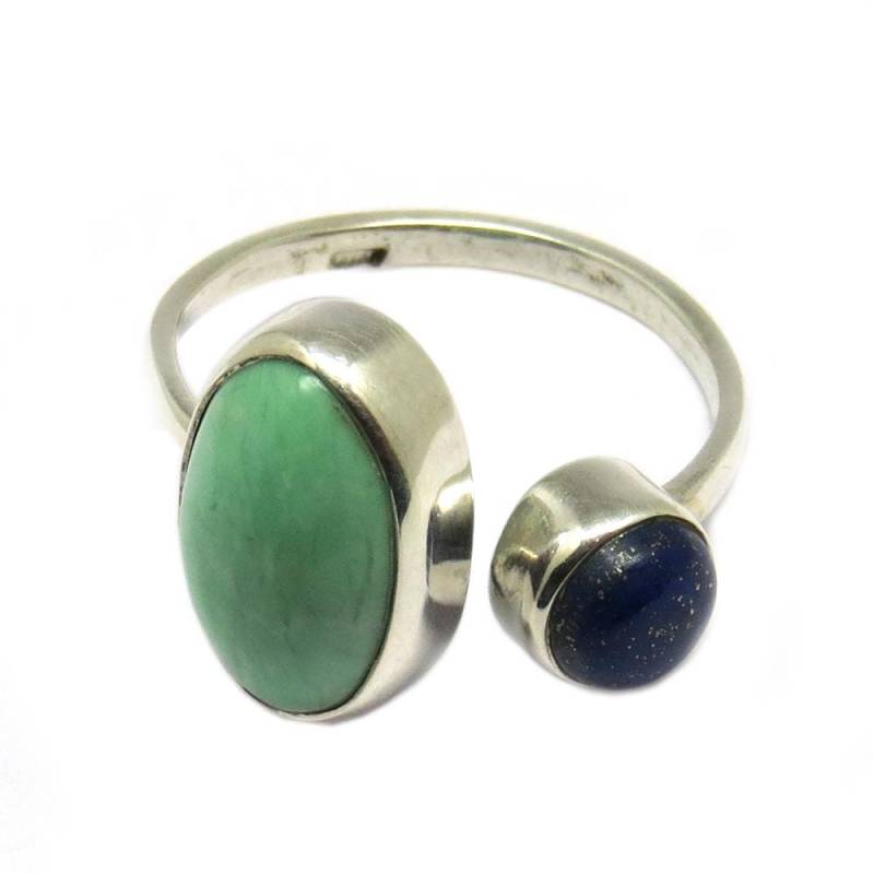 Vintage Sterling Silber Lapis Lazuli Türkis Ring Mai Birthstone Schmuck Verstellbarer Massiver Offener Handgefertigte Geschenke von GoldTroveJewellery