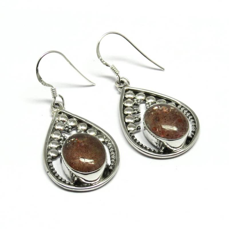 sterling Silber Rot Sonnenstein Ohrringe - Handgemachter Edelstein Schmuck, Einzigartiges Handgefertigtes Schmuck Geschenk Für Sie von GoldTroveJewellery