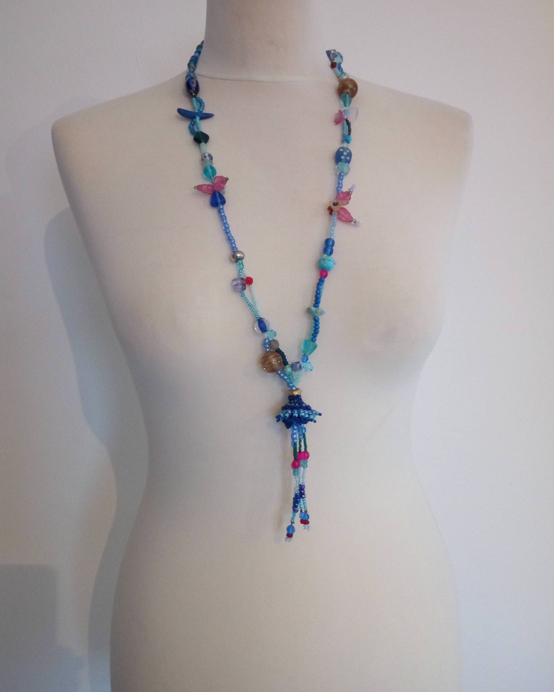 Fransen, Lange Kette, Quastenanhänger, Quaste Halskette, Glas Rocailles Perlen Quaste, Boho, Boho Halskette Fransen, Lange Kette, Quastenanhänger, Quaste Halskette, Glas Rocailles Perlen Quaste, Boho, Boho Halskette von Golda2Hand