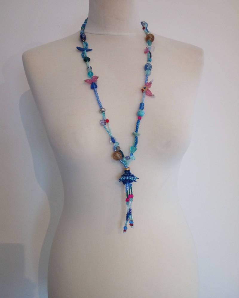 Fransen, Lange Kette, Quastenanhänger, Quaste Halskette, Glas Rocailles Perlen Quaste, Boho, Boho Halskette Fransen, Lange Kette, Quastenanhänger, Quaste Halskette, Glas Rocailles Perlen Quaste, Boho, Boho Halskette von Golda2Hand