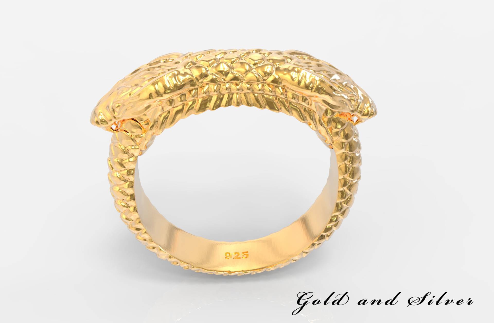 Gold Ouroboros Schlange Ring, Silber 925 Schlangen Rose Vergoldeter Doppelköpfiger Damen Männer Ring von GoldandSilverDesign