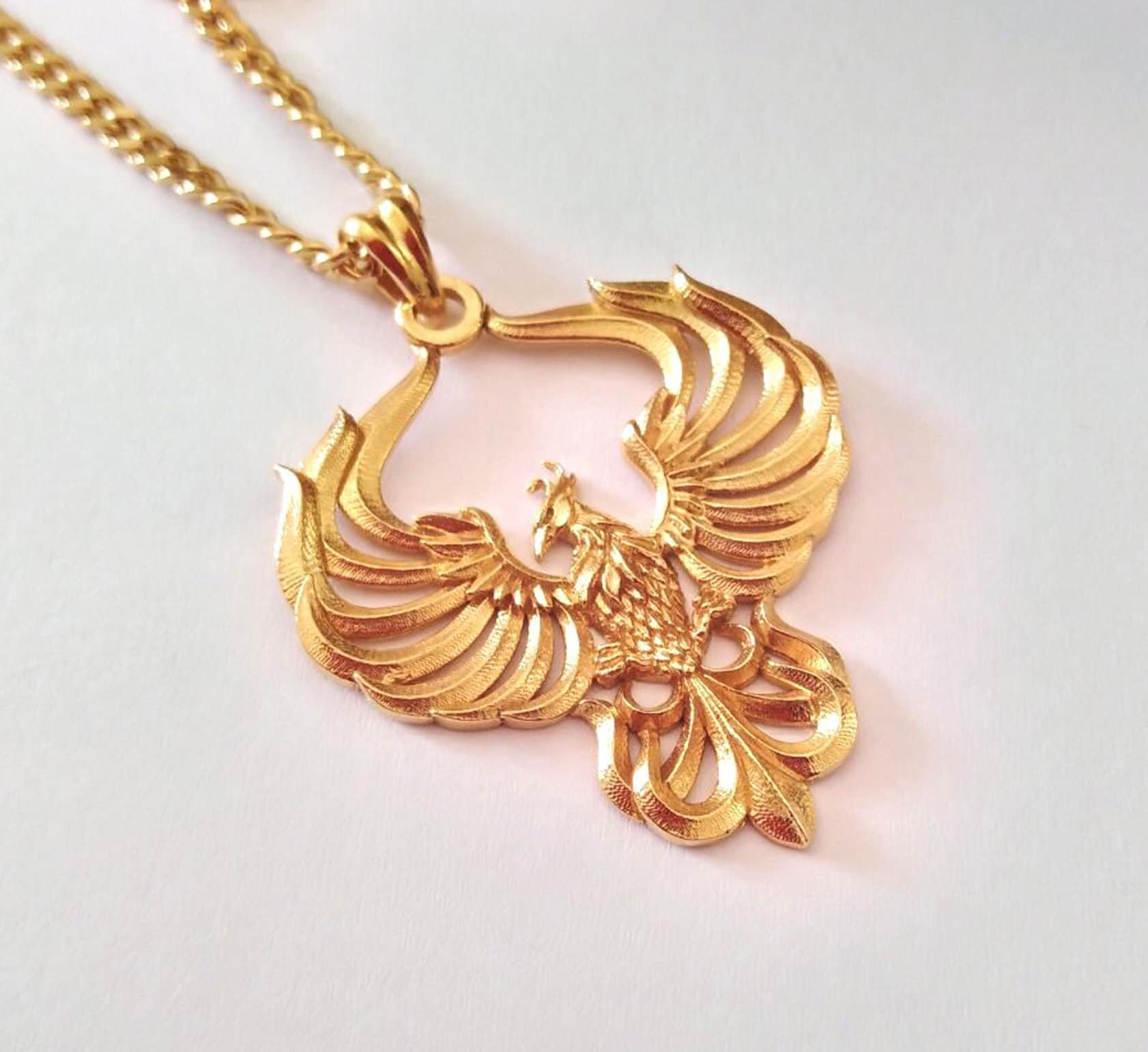 Gold Phoenix Anhänger, Herren Sterling Silber Handgemachte Halskette, Vogel Schmuck, Rose Damen Halskette von GoldandSilverDesign