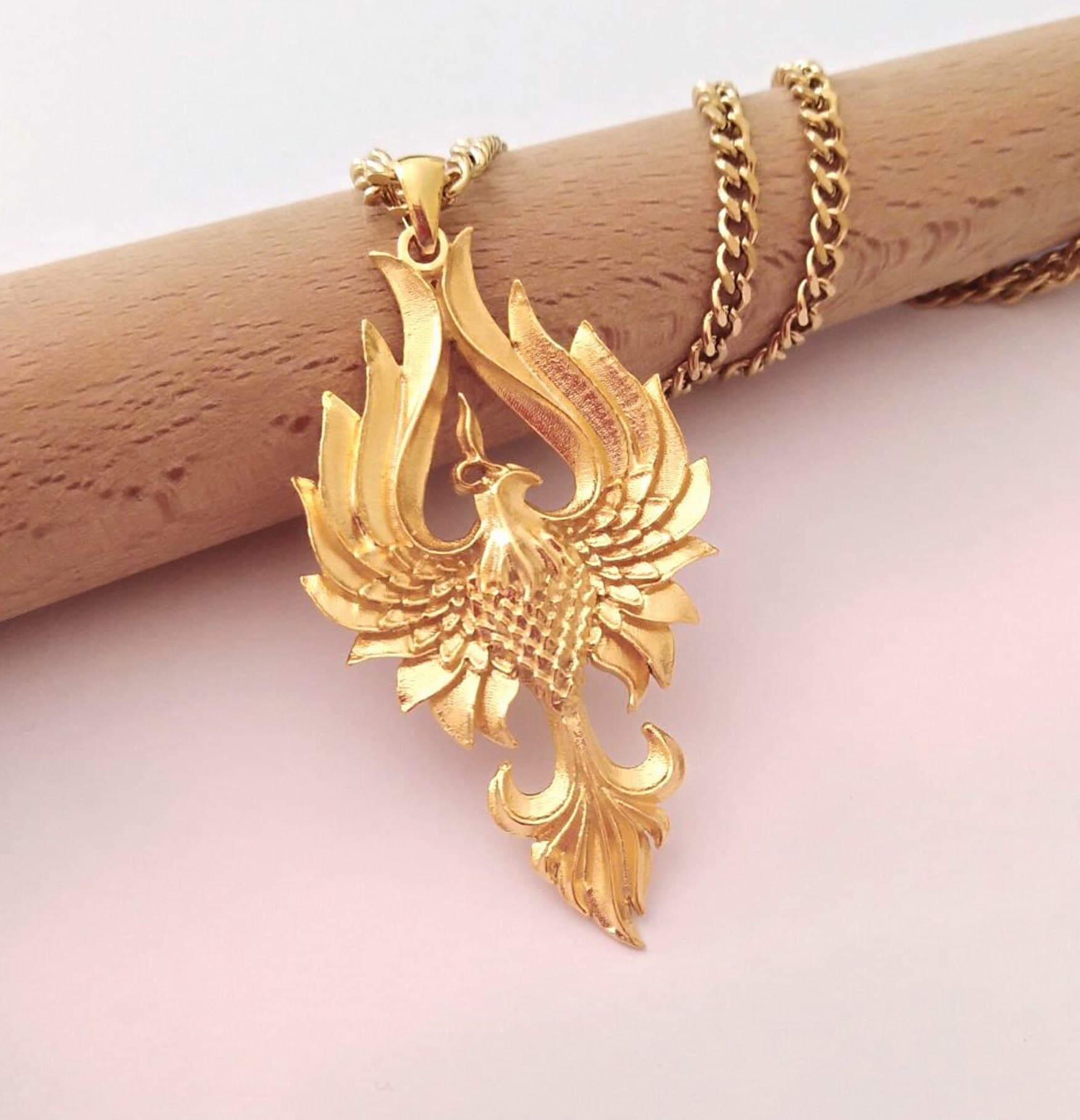 Gold Phoenix Anhänger, Sterling Silber Halskette, Herren 925 Vogel Schmuck, Damen Halskette von GoldandSilverDesign