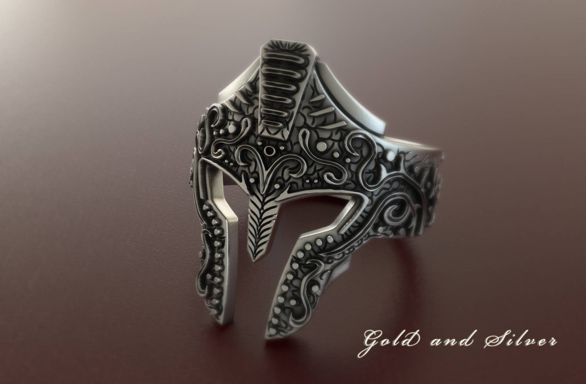 Oxidierter Silber Spartan Ring, Gealterter Krieger 300 Schmuck, Herren 925 Ring von GoldandSilverDesign