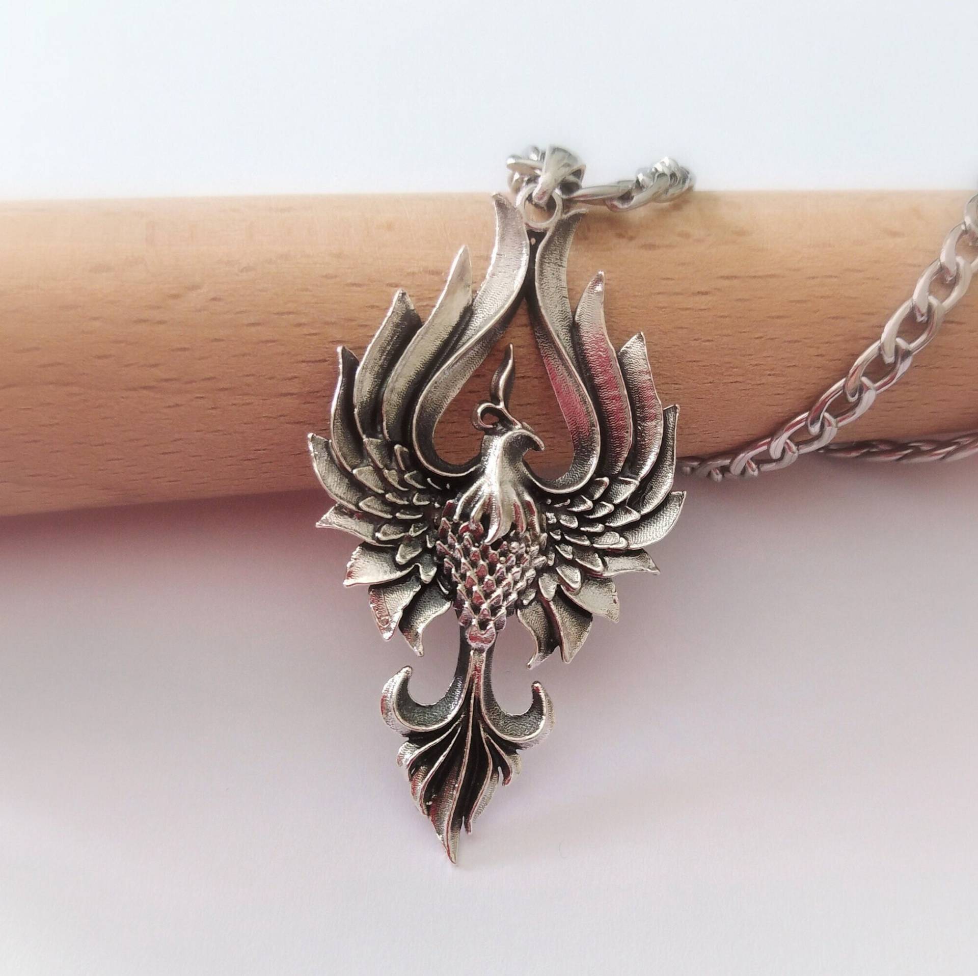 Phoenix Anhänger, Gealterte Silber 925 Halskette, Herren Vogel Schmuck, Gealterter Damen Halskette von GoldandSilverDesign