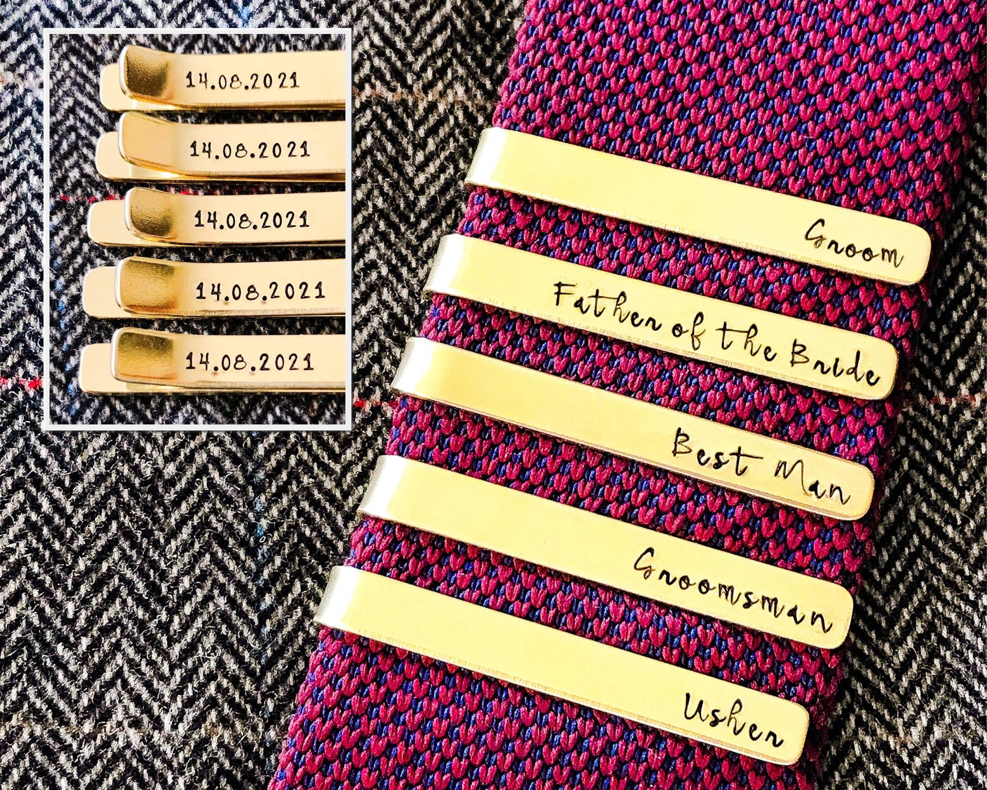 Handgestempelte Krawattenklammer Leiste // Personalisierbar Geschenk Für Die Trauzeugen Initialen Bräutigam Hochzeit Taufgeschenk Ihn von GoldcrestDesignsUK
