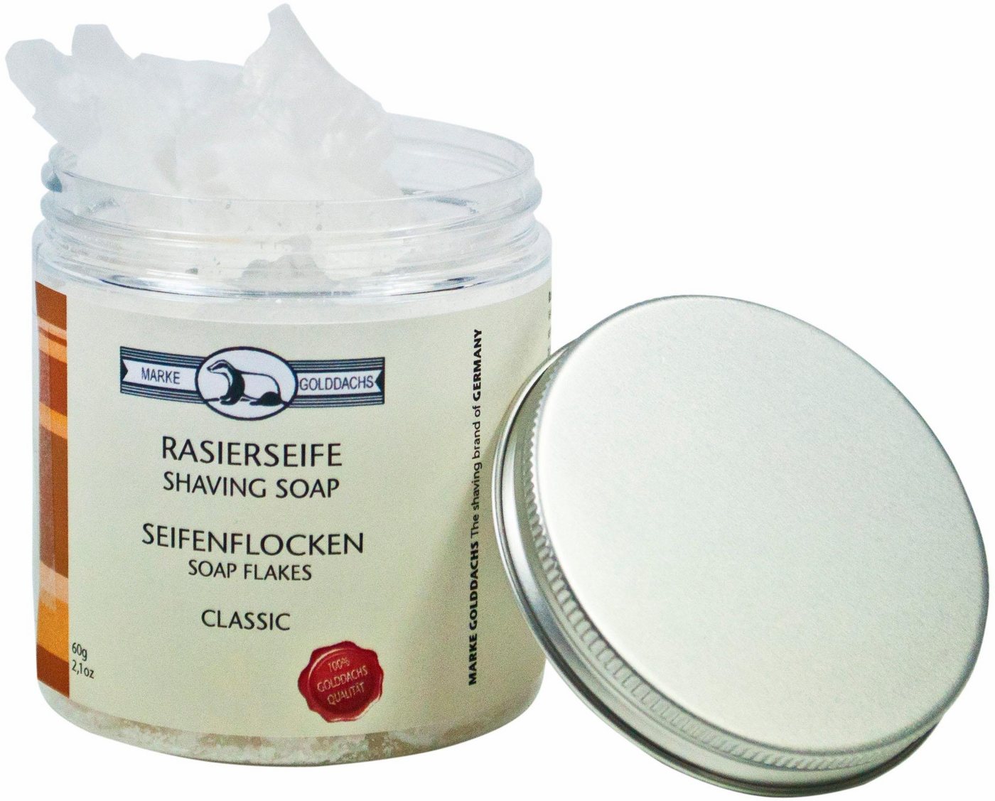 Golddachs Rasierseife Classic Seifenflocken, Flocken sorgen für optimale Haarentfaltung durch hohen pH-Wert. von Golddachs