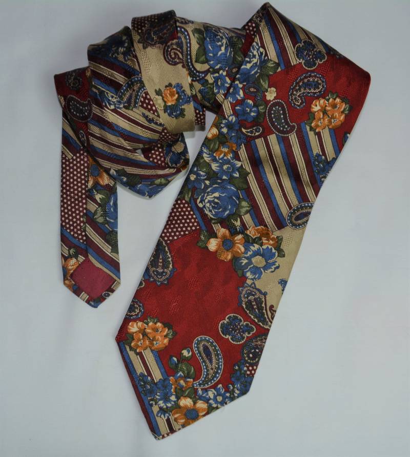 Vintage Herren Seidenkrawatte Floral Rot Grün Blau Krawatte Paisley Print Rustikale Cravate Made in Italy Giober Roma von Goldeas