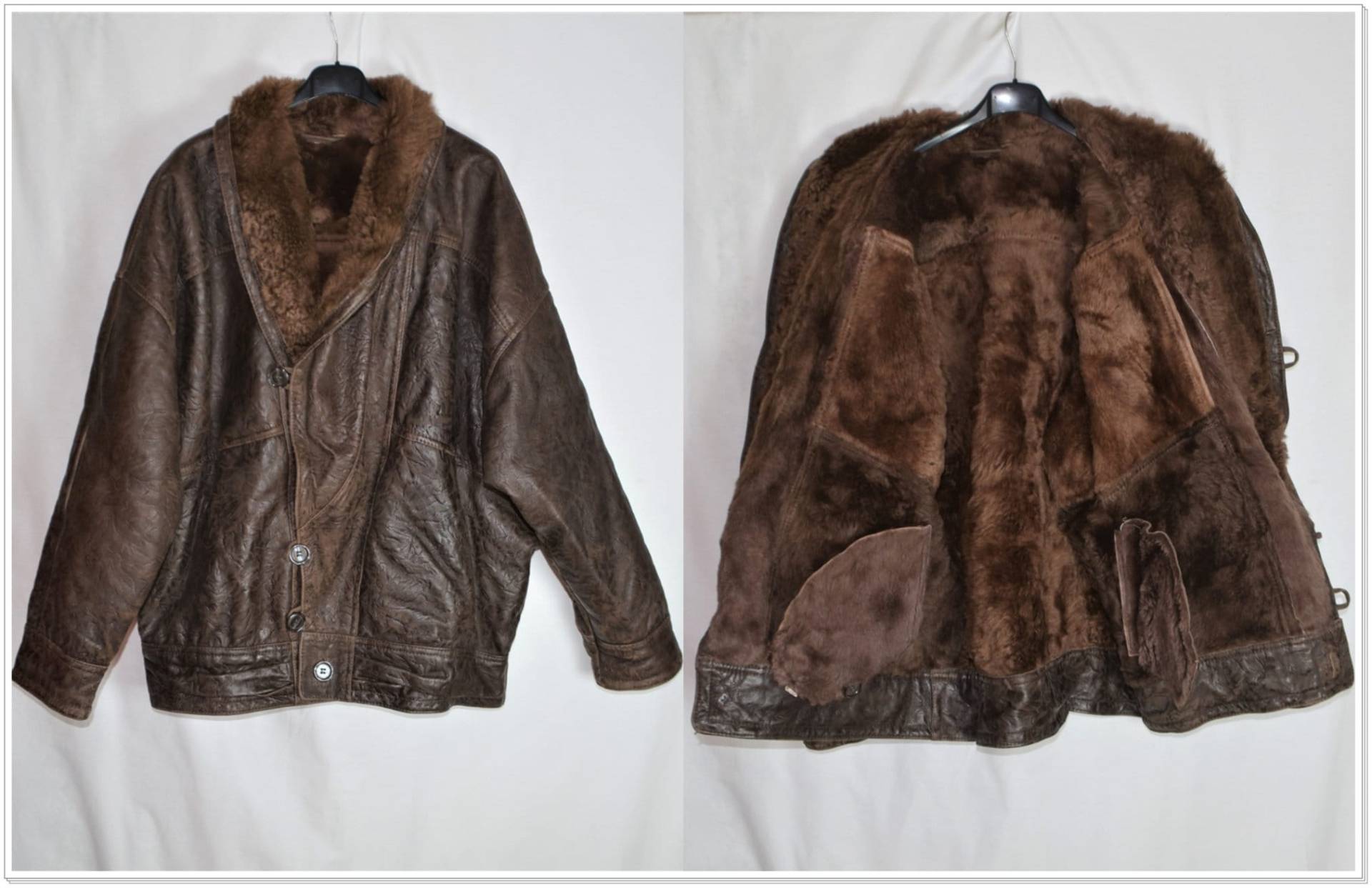 Vintage Männer Braune Leder Lammfell Jacke Größe Xxl Braunes Echtes Schaffell Bomber Gepresste Knopf Winter Warm Sherpa von Goldeas