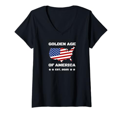 Damen Golden Age of America USA Map T-Shirt mit V-Ausschnitt Damen Golden Age of America USA Map T-Shirt mit V-Ausschnitt von Golden Age of America Design House